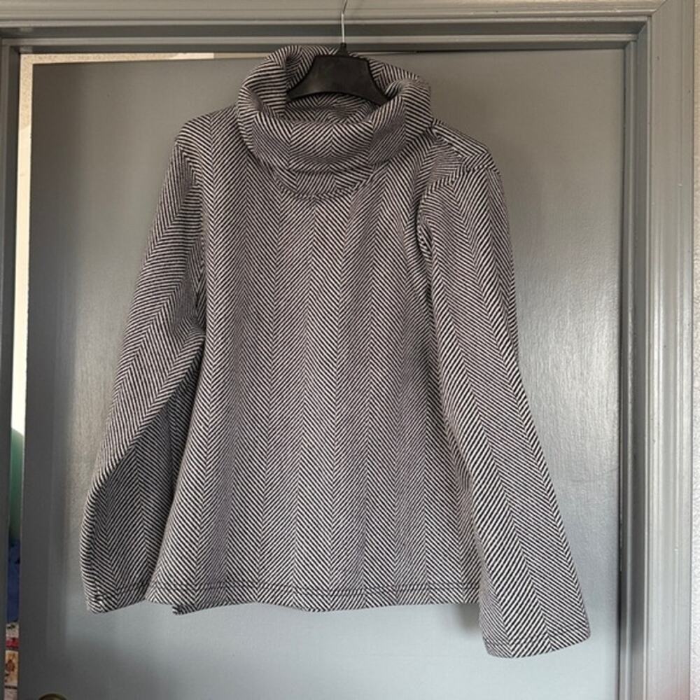 J. Crew Herringbone Cowl Neck Women's Pullover Black White Cozy Tunic Top sz 2X